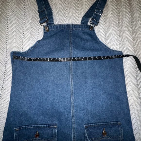 Adorable Hand Embellished Denim Overall Dress with Cream Crochet Detail - M/L - Picture 7 of 9